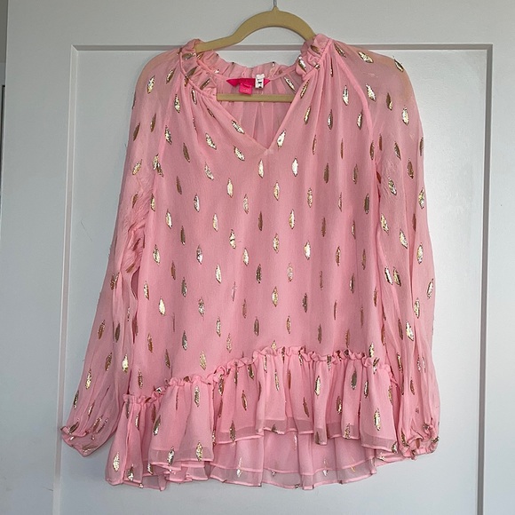 Lilly Pulitzer Tops - Lilly Pulitzer Savanna Top: Pink Tropics Tint Diamond Metallic Clip